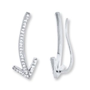 Diamond 10k white gold Arrow ear climbers.
