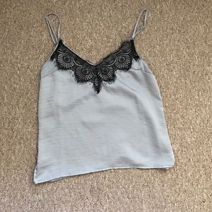 Black and blue silk top