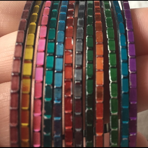 Metallic, Multicolored Bangle Bracelet Set - Picture 3 of 3
