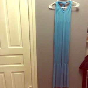 Mermaid style blue halter maxi dress