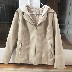 Cream leather hooded jacket