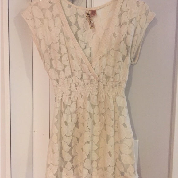 Sheer cream blouse medium petal pattern
