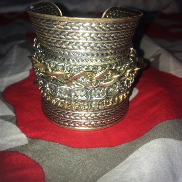 Silver and gold large cuff bracelet