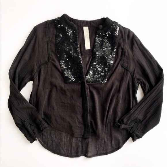 Free People New Romantics Black Sequin Top