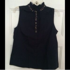 J Crew High Neck Sleeveless Blouse in Navy Blue