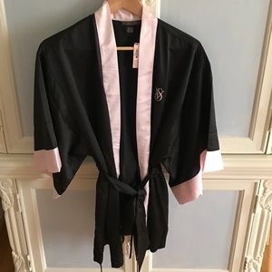 NWT Victoria's Secret silky black & pink robe
