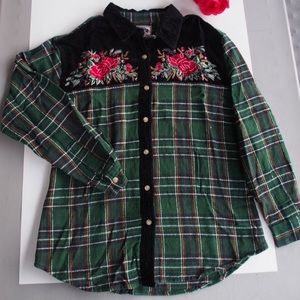 Velvet Embroidered Flannel Shirt