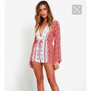 Heritage Red Print Long-sleeve Romper