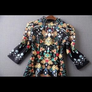 Gem printed mandarin collar sheath dress