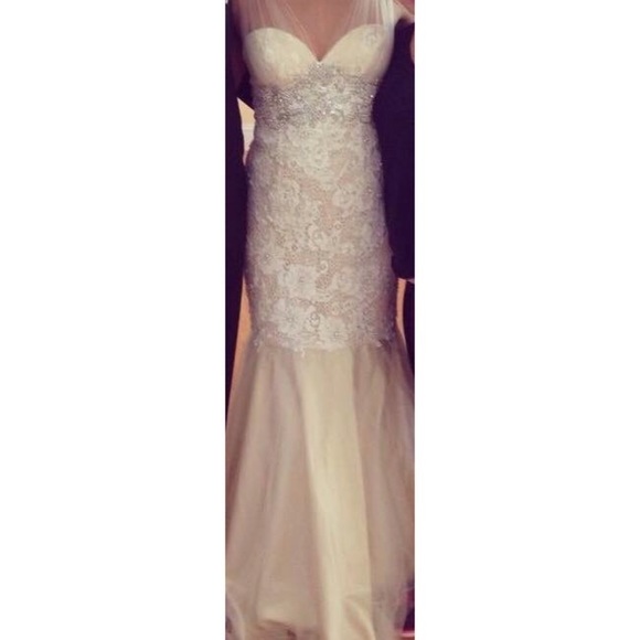 Jovani Lace Mermaid Tulle Straps Prom Dress Ivory