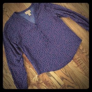 Blue and coral anchor print top