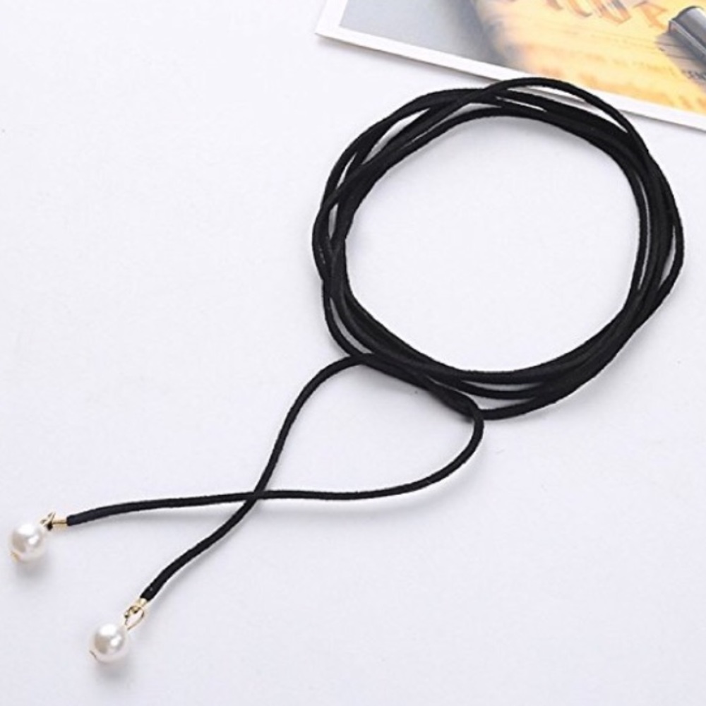 Black Velvet Pearl Multi Way Choker Wrap Necklace