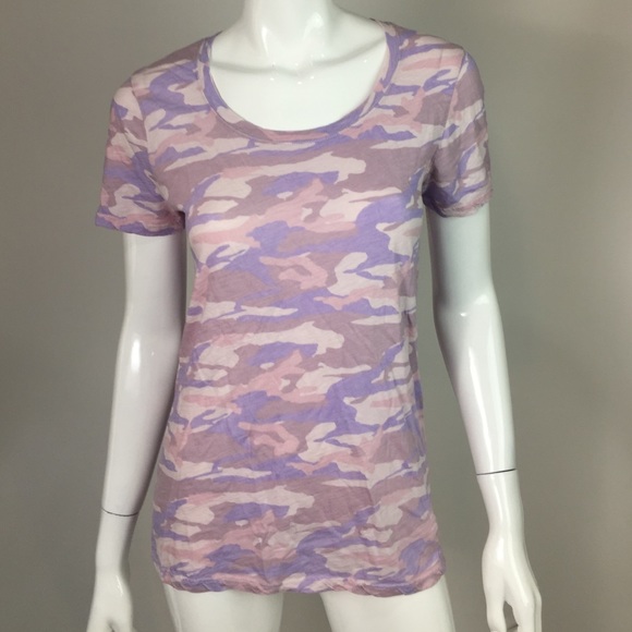 Monrow Pink Camouflage Scoop Neck Shirt Size Small