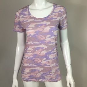 Monrow Pink Camouflage Scoop Neck Shirt Size Small
