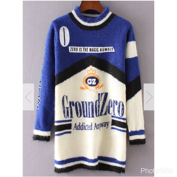 Blue shag graphic sweater