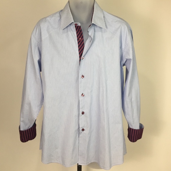 Stone Rose Blue Seersucker Button Down Shirt XL