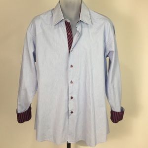 Stone Rose Blue Seersucker Button Down Shirt XL