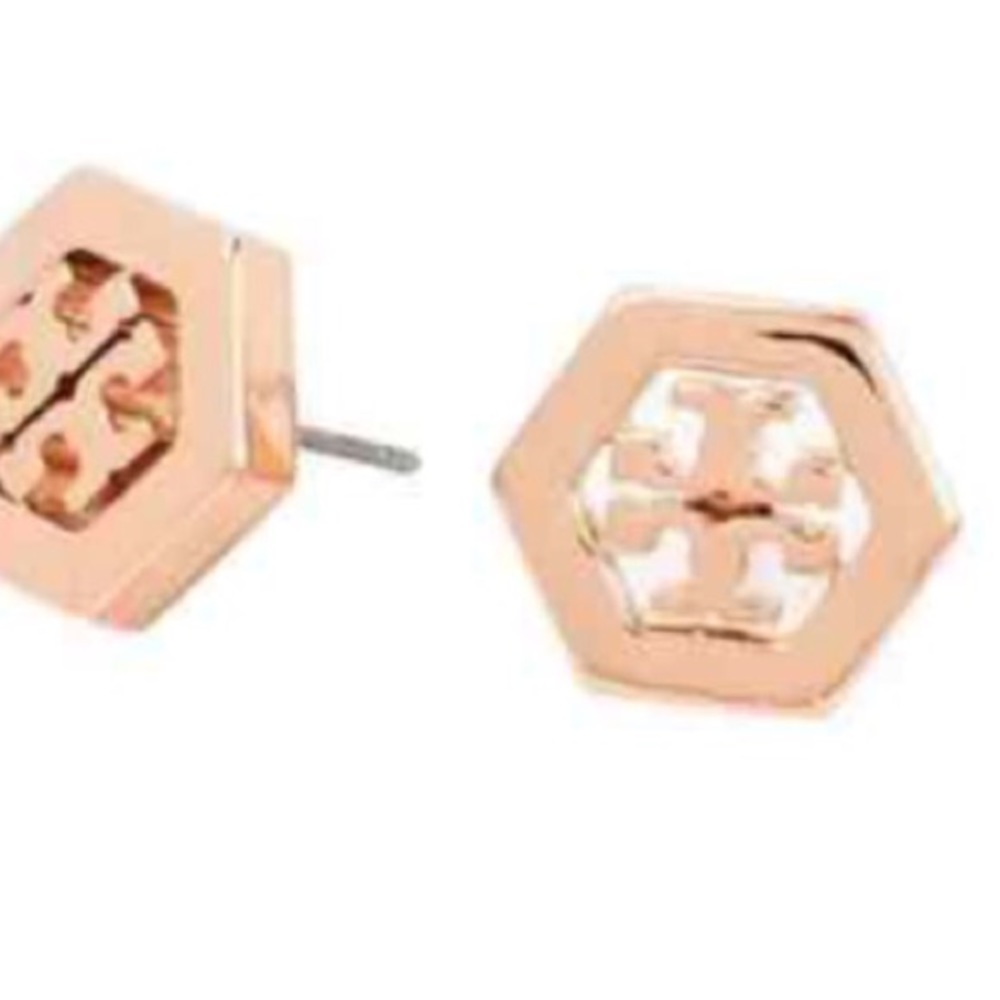 Tory Burch Rose Gold Hexagon Earrings