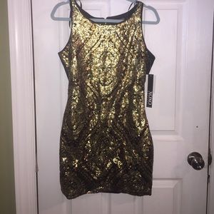 Gold sequin body con dress