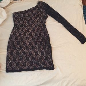 Black and nude lace one shoulder dress