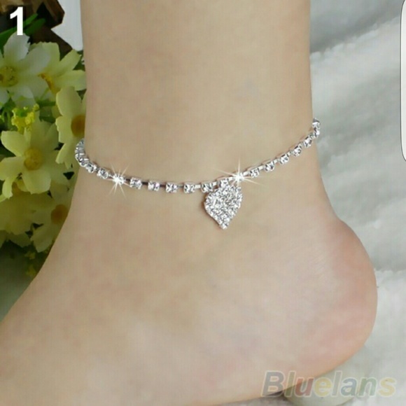 Crystal rhinestone ankle bracelet w/ heart