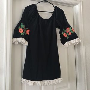 Black Cotton Dress with Embroidery