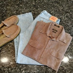 Men's Taupe Ultra Suede L/S Button Down