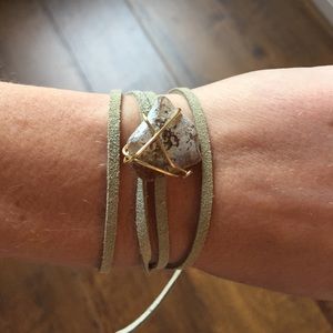 Gold and leather sea glass bracelet or necklace