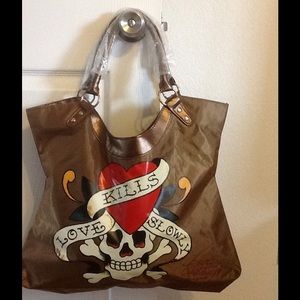 Golden brown Ed hardy bag