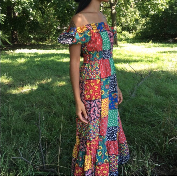 Bright patchwork maxi dress size small