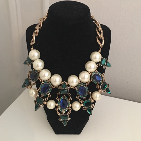 Zara pearl and stone statement necklace