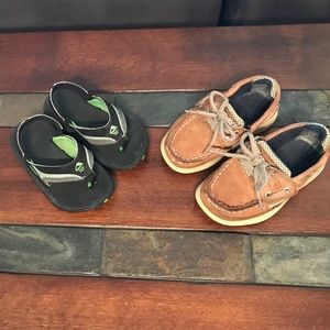 Toddler Reef flip flops and Sperrys