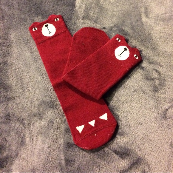 NWOT Red Bear Knee High Socks Stockings
