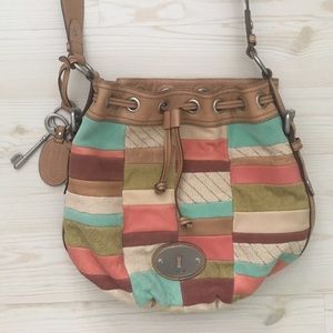Fossil Maddox Patchwork Drawstring Bucket Bag