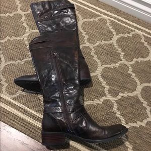 Deep brown distressed leather boots