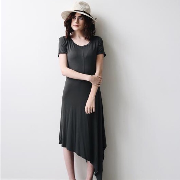 Olive/slate grey modest t-shirt dress