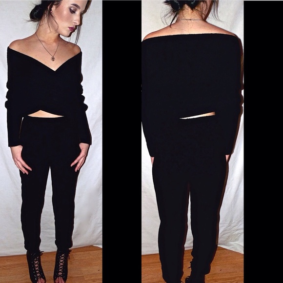 Black wrap sweater crop