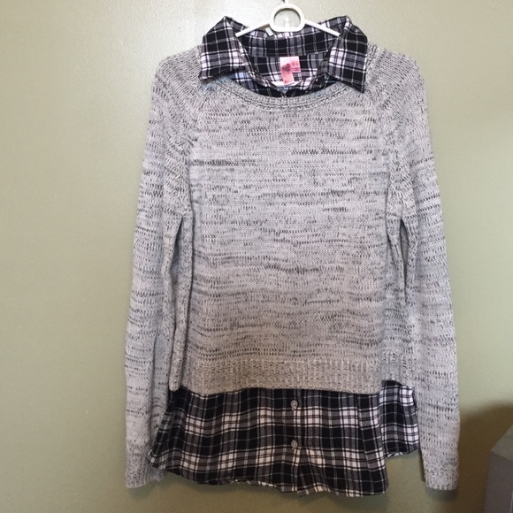 Gray sweater with attached flannel underneath