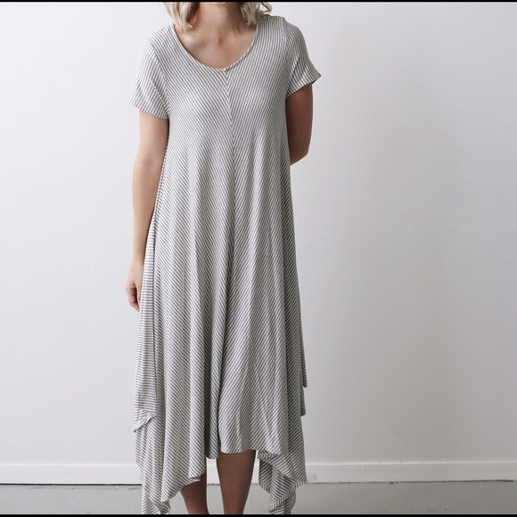 Grey and white stripe modest maxi dress!