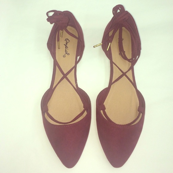 Qupid Shoes - SALE! NIB Burgundy Lace-Up Flats