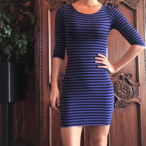 Blue bodycon stripe dress