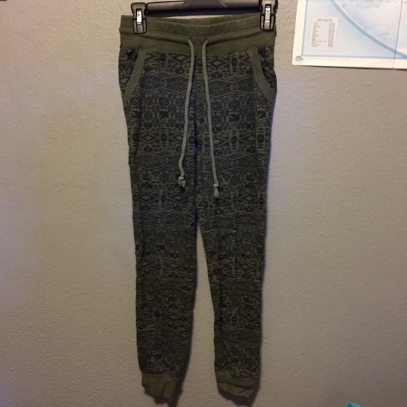 Green joggers w/ Aztec print