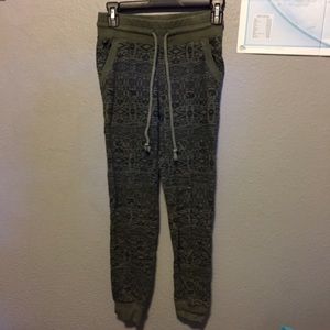 Green joggers w/ Aztec print