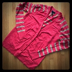 Lightweight coral and khaki cardigan