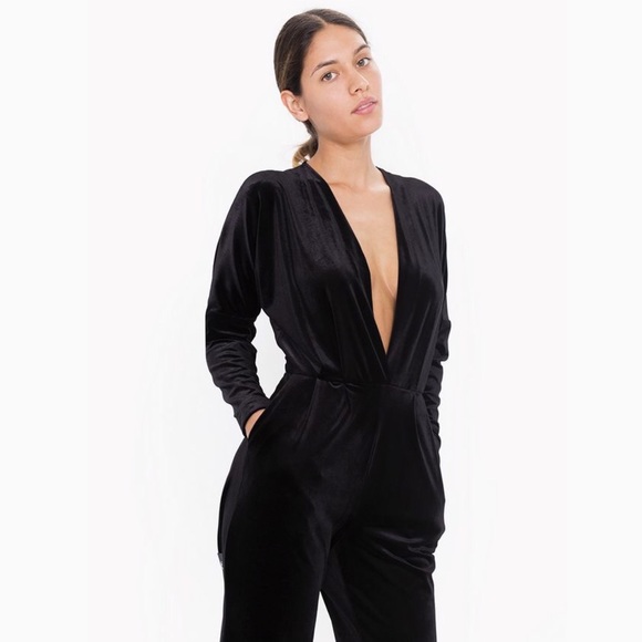 AA Black Velvet Deep V Jumpsuit