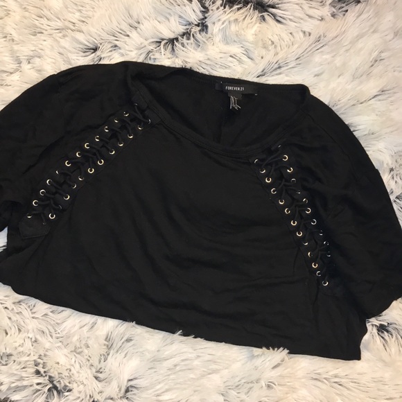 Black lace up tee