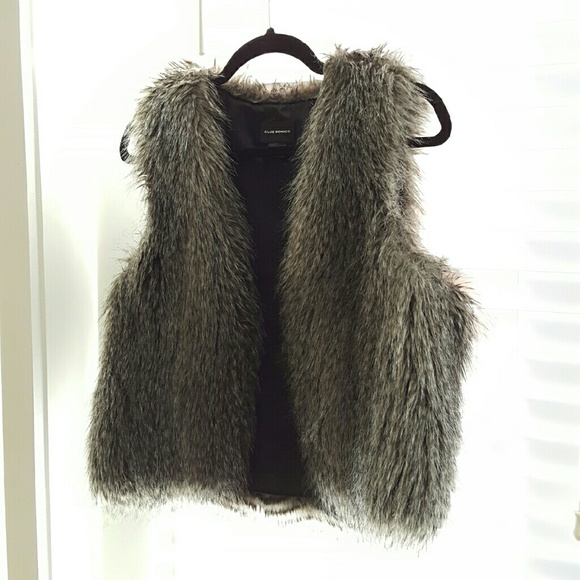 *CLUB MONACO* Faux-Fur Vest - Black/Grey/White Mix