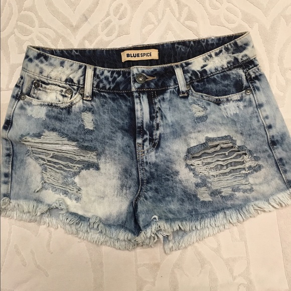 BLUE SPICE  Pants - ACID WASHED DISTRESSED SHORTS 😎✨🤘🏼