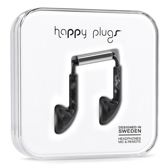 St. Laurent Black Marble Earbuds by happy plugs
