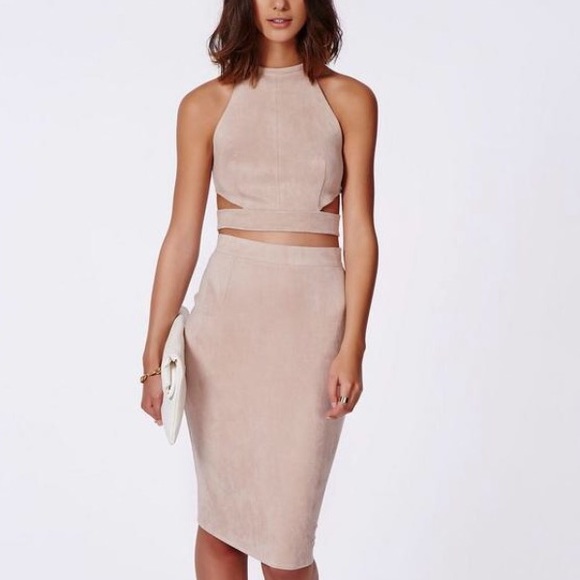 Missguided Faux Suede Crop Top and Midi Skirt